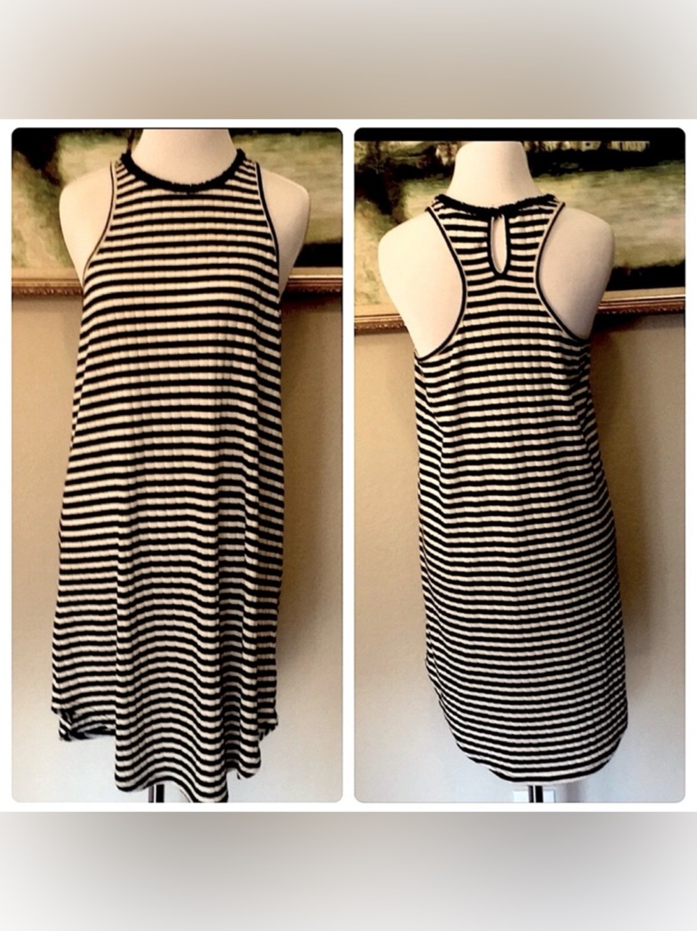 k. by kerch Black and White Knit Sleeveless Midi Dress